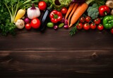 Frame of fresh vegetables on a wooden background