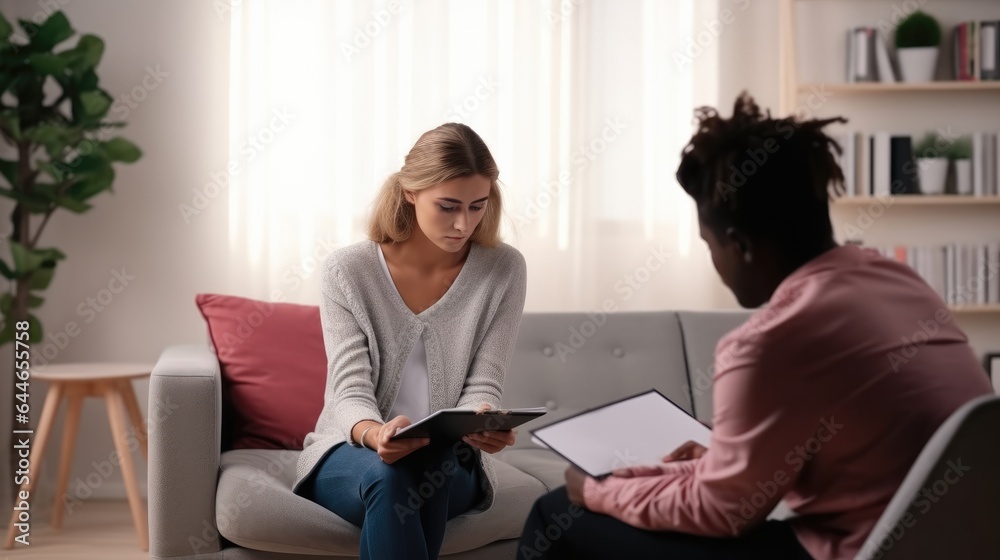 Teenage boy talks to school counselor and is feeling depressed. Teenage boy talks to school counselor and is feeling depressed.