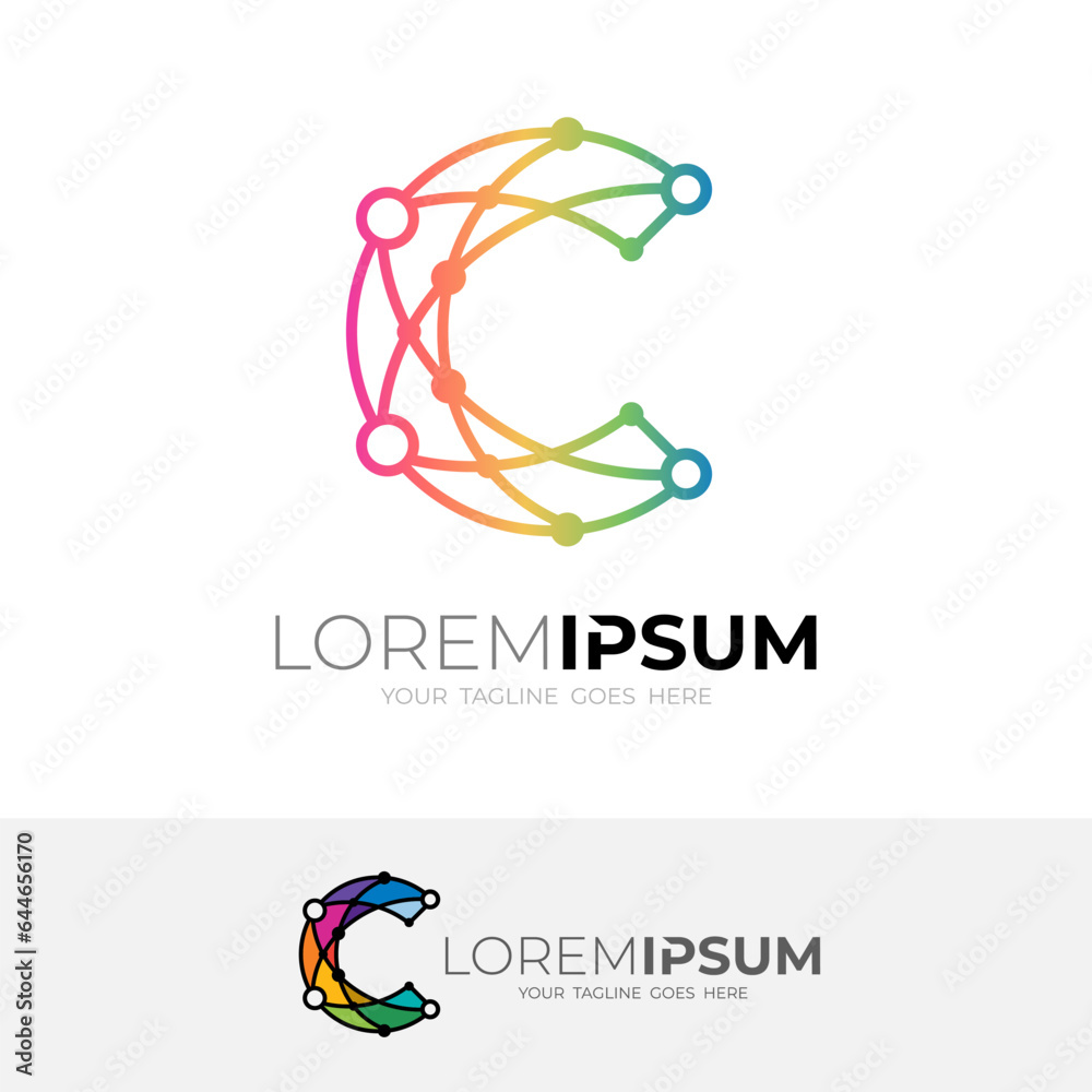 C logo with line technology design vector, Connect Line Letter C Logo ...