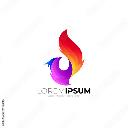 Eagle logo with fire icon, Phoenix logo template, Fire-bird, Eagle logo