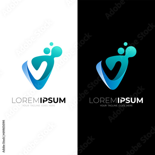 Letter v logo with drop design template, fresh icon, water and wave logo