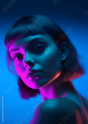 Photo Realistic Image of a Woman in Light Turquoise and Dark Pink AI Generated © atdigit