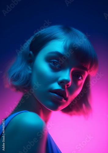 Photo Realistic Image of a Woman in Light Turquoise and Dark Pink AI Generated