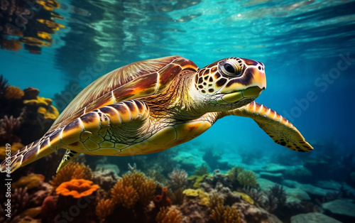 Turtle - eretmochelys imbricata floats under water. maldives indian ocean © MUS_GRAPHIC