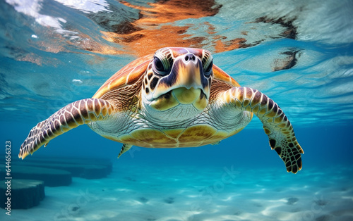 Turtle - eretmochelys imbricata floats under water. maldives indian ocean