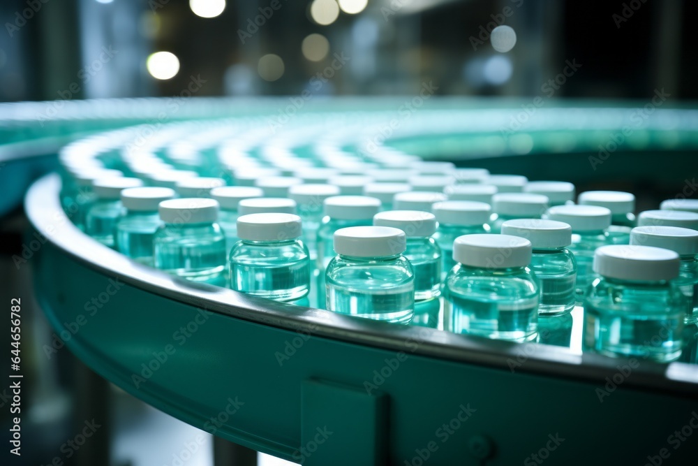 Conveyor for the production of medicines in a research laboratory. Background with selective focus Conveyor for the production of medicines in a research laboratory. Background with selective focus