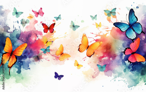 Watercolor colorful background with butterflies