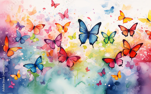Watercolor colorful background with butterflies