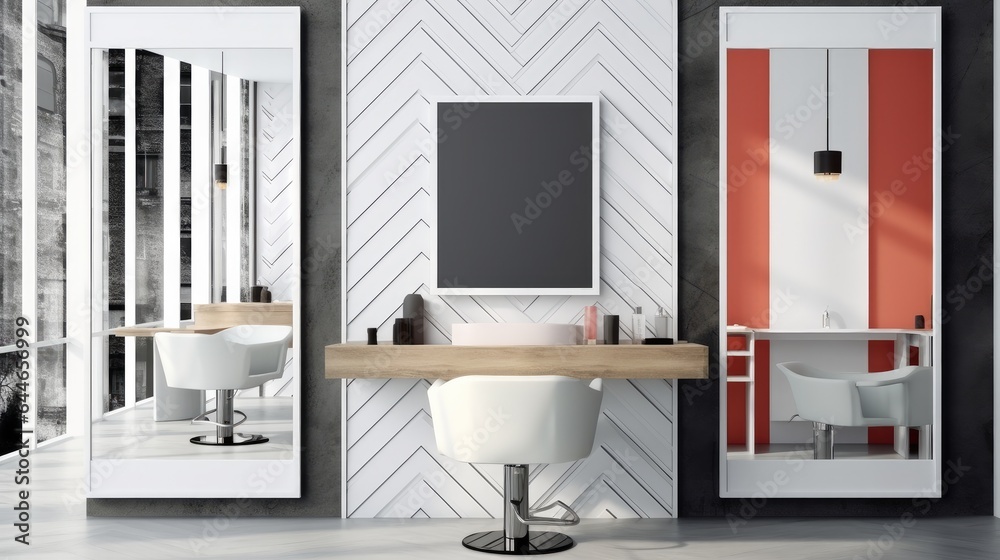 Beauty salon with chair and dresser with mirror. Beauty salon with chair and dresser with mirror.
