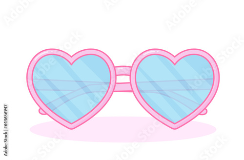 Cute retro glasses. Pink sunglasses with heart-shaped frame. Nostalgia aesthetic.