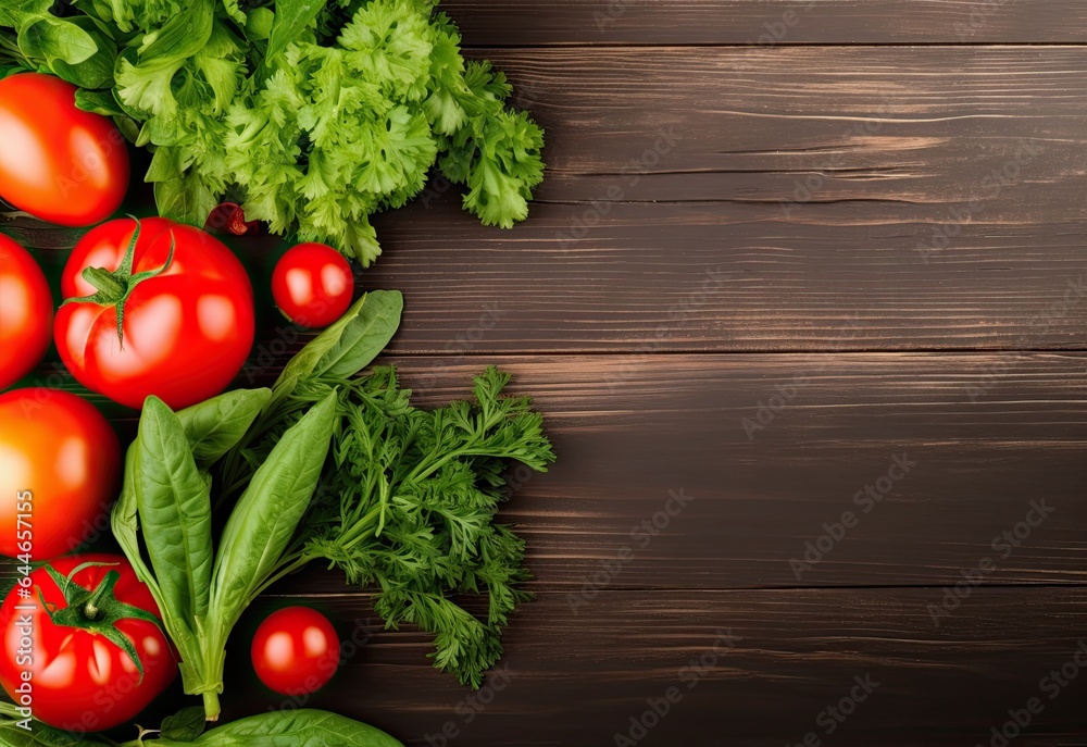 Tomato and spinach vegetables on a wooden background Tomato and spinach vegetables on a wooden background