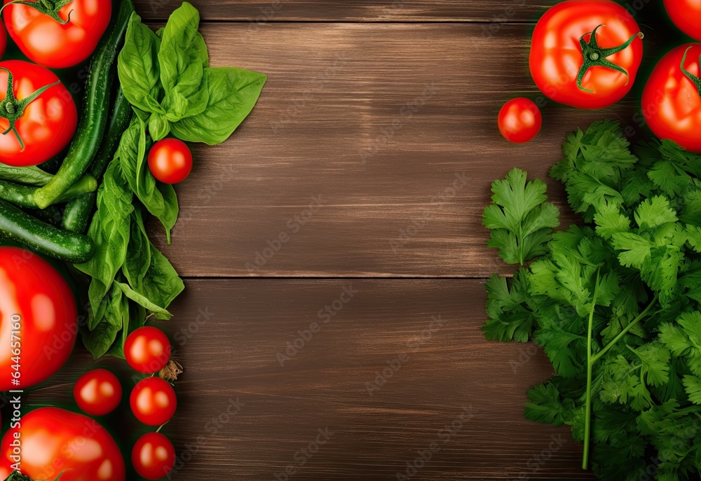 Tomato and spinach vegetables on a wooden background Tomato and spinach vegetables on a wooden background