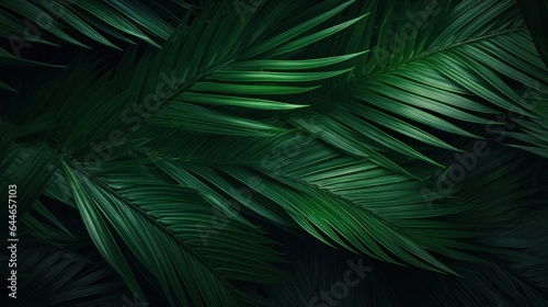 Abstract palm leaf texture, dark green foliage nature background. © Windawake