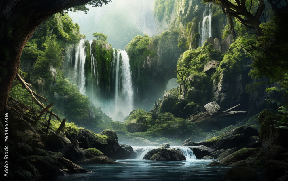 Waterfall in deep forest on mountain Waterfall in deep forest on mountain