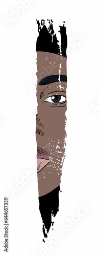 T-shirt design of a black woman's face looking out from a crack. Vector illustration good for feminist fight and black history month