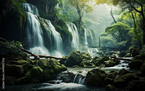 Waterfall in deep forest on mountain