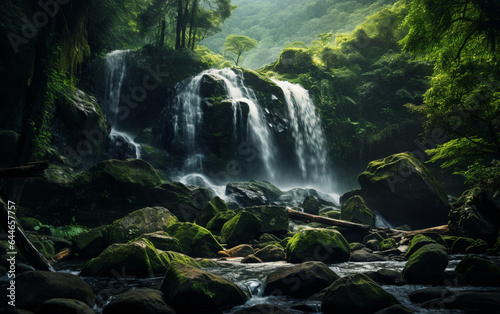 Waterfall in deep forest on mountain