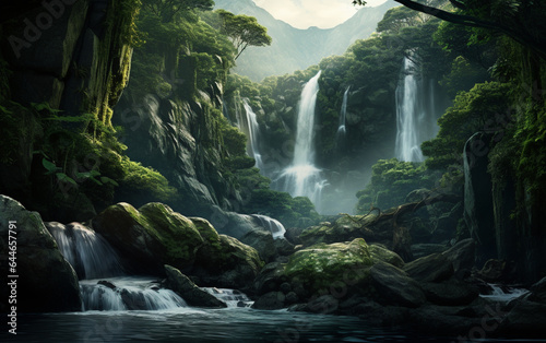 Waterfall in deep forest on mountain