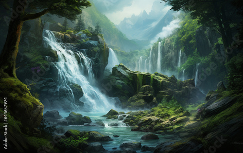 Waterfall in deep forest on mountain