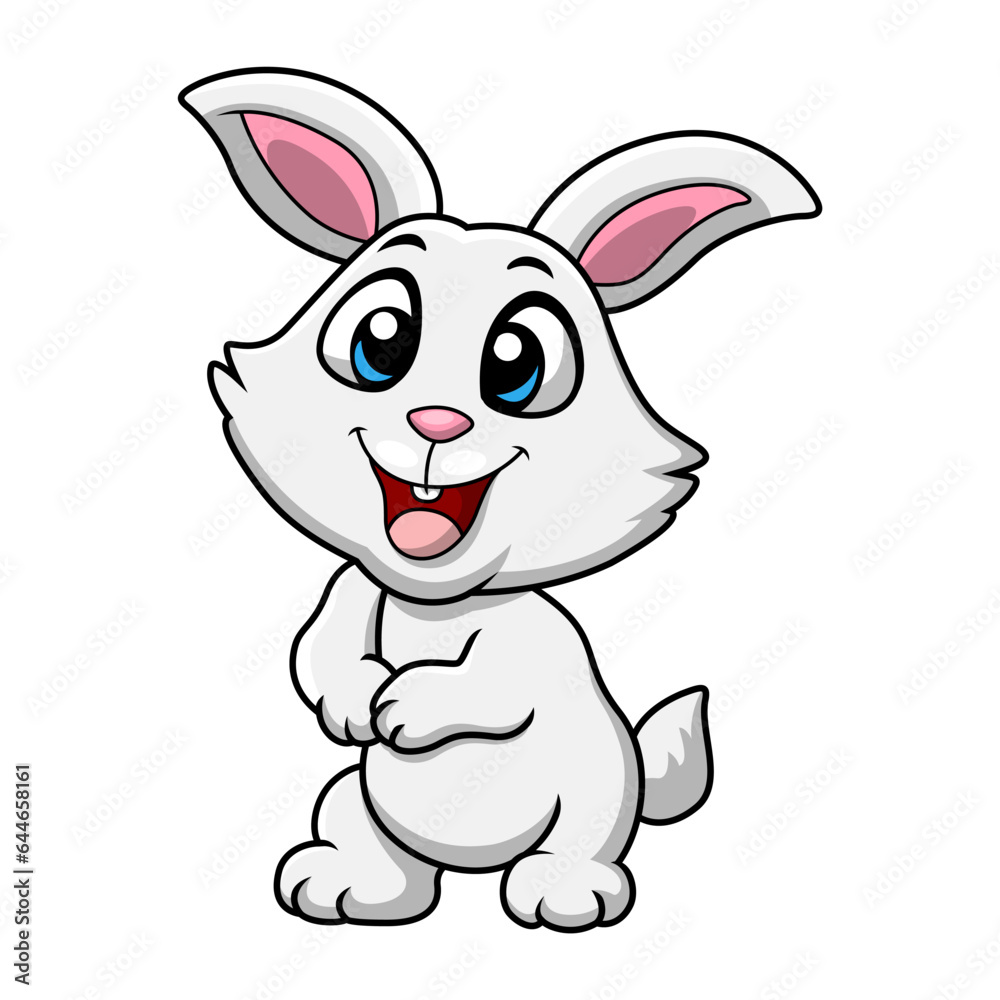 Fototapeta premium Cute white rabbit cartoon standing