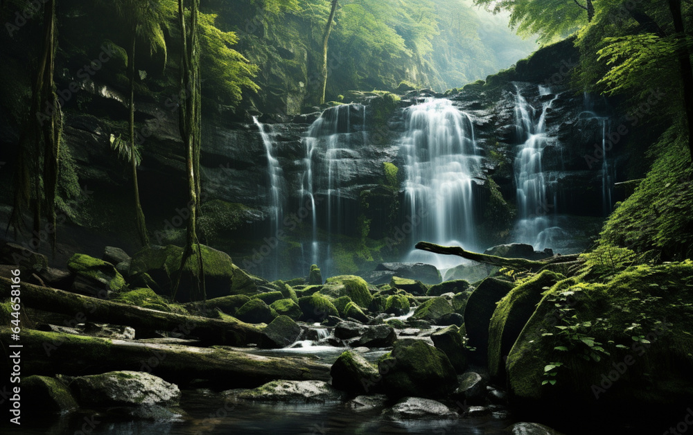 Waterfall in deep forest on mountain Waterfall in deep forest on mountain