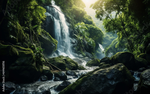 Waterfall in deep forest on mountain