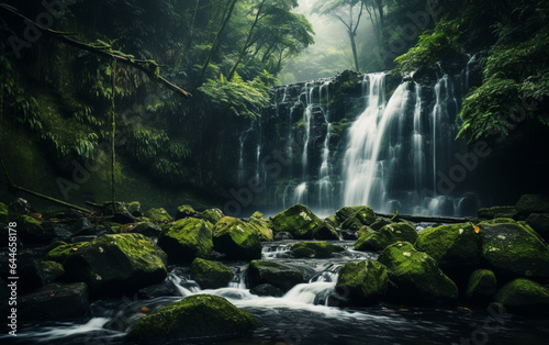 Waterfall in deep forest on mountain