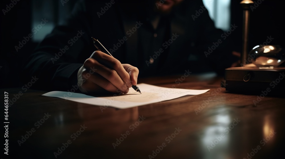 Businessman signing contractpaper  for service and law, business man feedback document concept