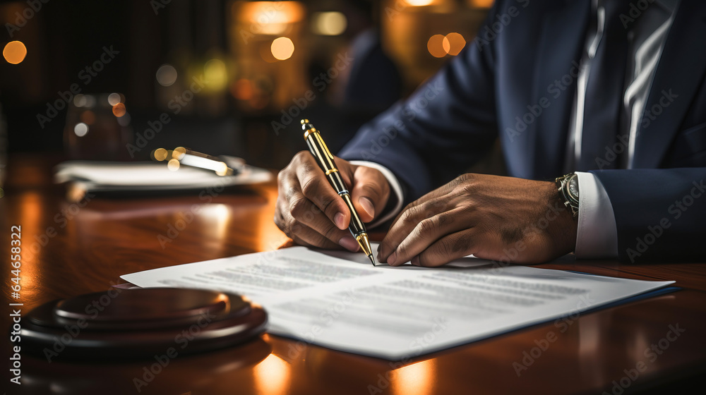 Businessman signing contractpaper  for service and law, business man feedback document concept