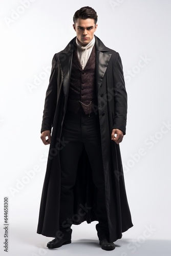 3D of a historical male vampire with black coat