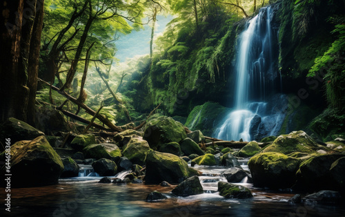 Waterfall in deep forest on mountain