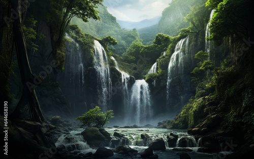 Waterfall in deep forest on mountain