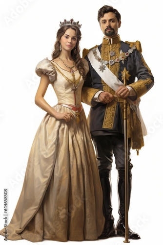 Historical and royal couple on white background