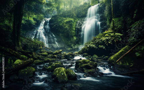 Waterfall in deep forest on mountain