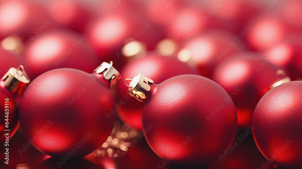 Christmas red baubles close up. Abstract holiday decor background Christmas red baubles close up. Abstract holiday decor background