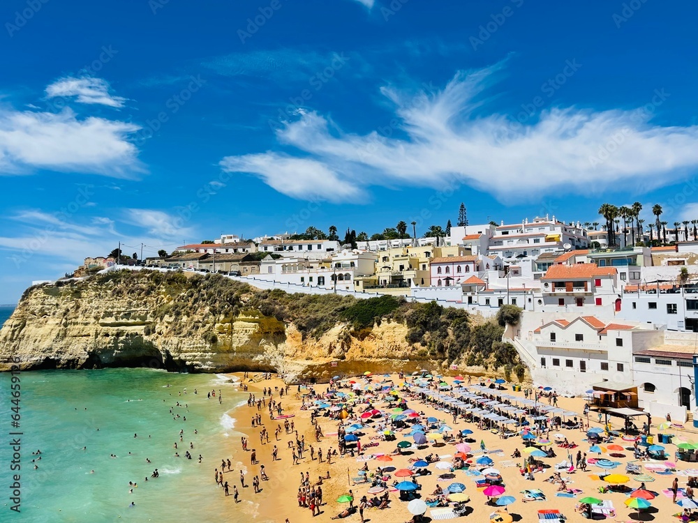 Obraz premium View of Carvoeiro fishing village with beautiful beach, Algarve