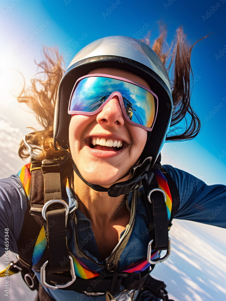 Rainbow-colored skydiver flying above the clouds AI Generated Rainbow-colored skydiver flying above the clouds AI Generated