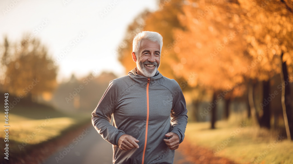 Obraz premium Senior man going for a run and living a healthy lifestyle for longevity.