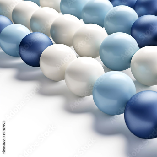 3d render background of a group of blue and white balls in a row