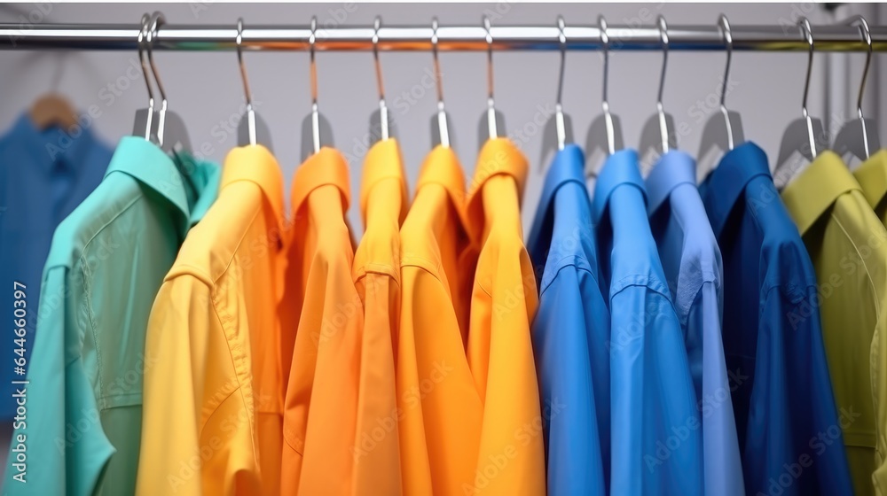 Fototapeta premium Colorful long sleeves casual shirt on hanger.