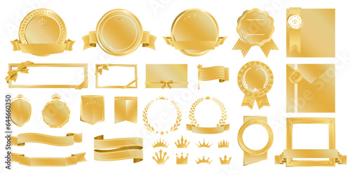高級感のあるメダル ベクター素材 セット  シャンパンゴールド ウェブ セール 招待 カード メダル   ( コピースペース 余白 文字なし )


