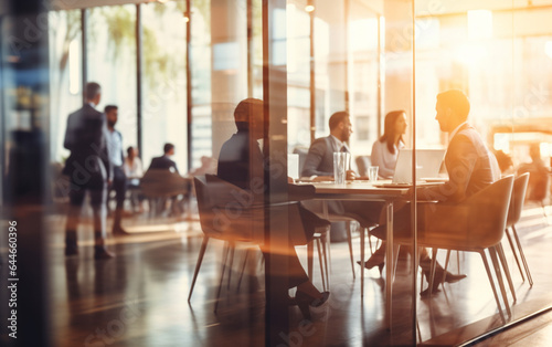 Blurred soft of people meeting at table business people talking in modern office