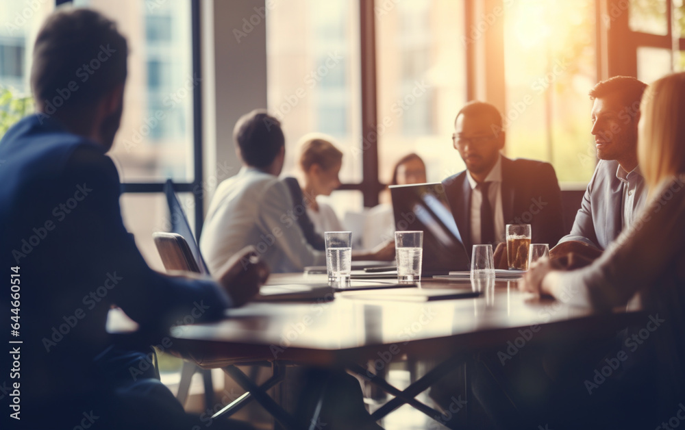 Fototapeta premium Blurred soft of people meeting at table business people talking in modern office