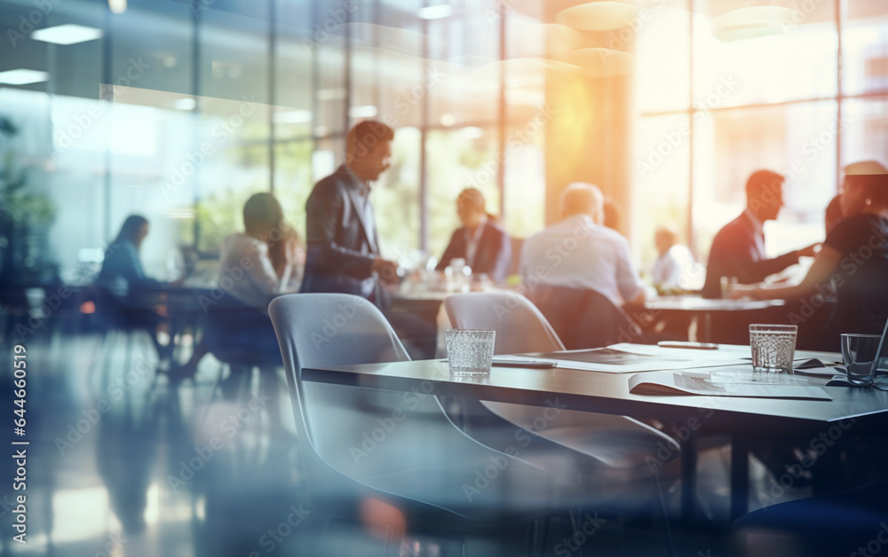 Obraz premium Blurred soft of people meeting at table business people talking in modern office