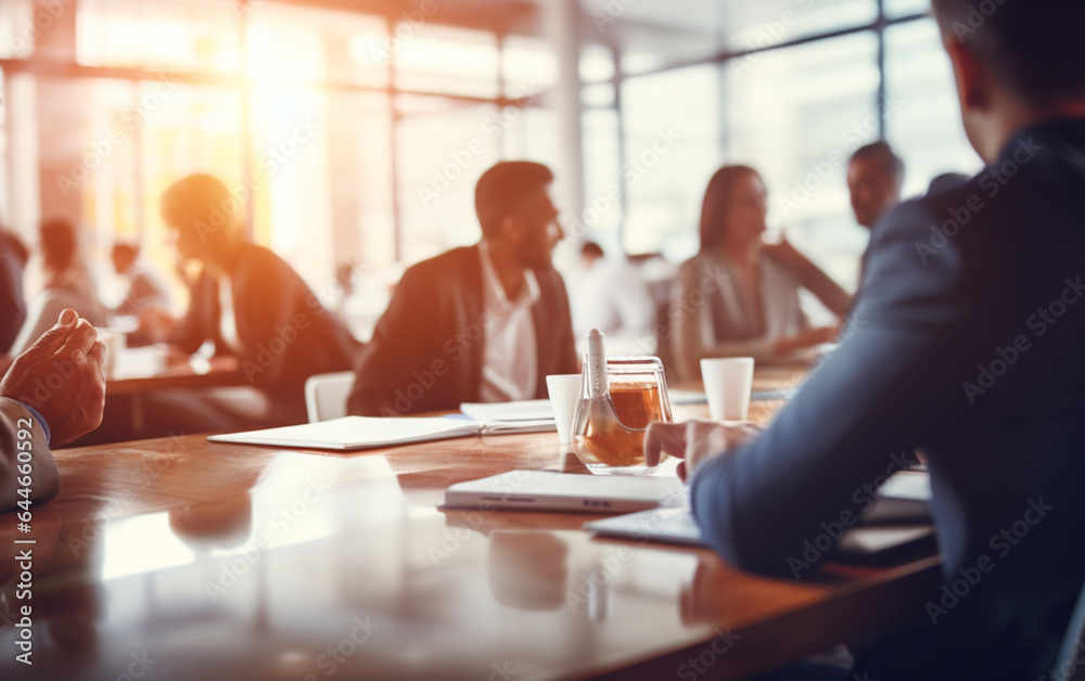 Fototapeta premium Blurred soft of people meeting at table business people talking in modern office