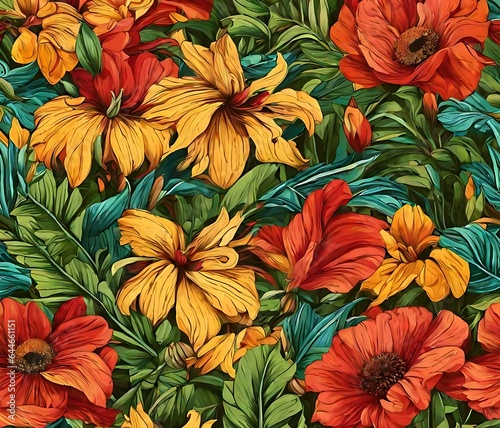 Red and yellow flowers pattern background