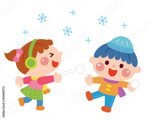 雪がっせんをする子どもたちのイラスト
