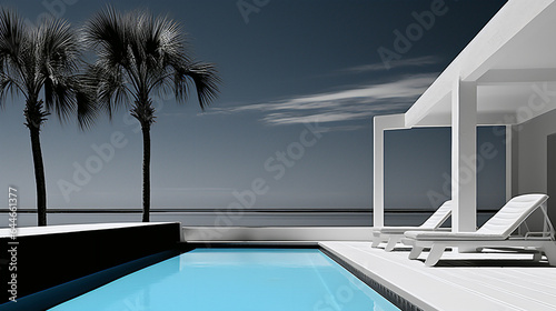 Modernist minimalist swimming pool - black and white - clean lines  © Jeff