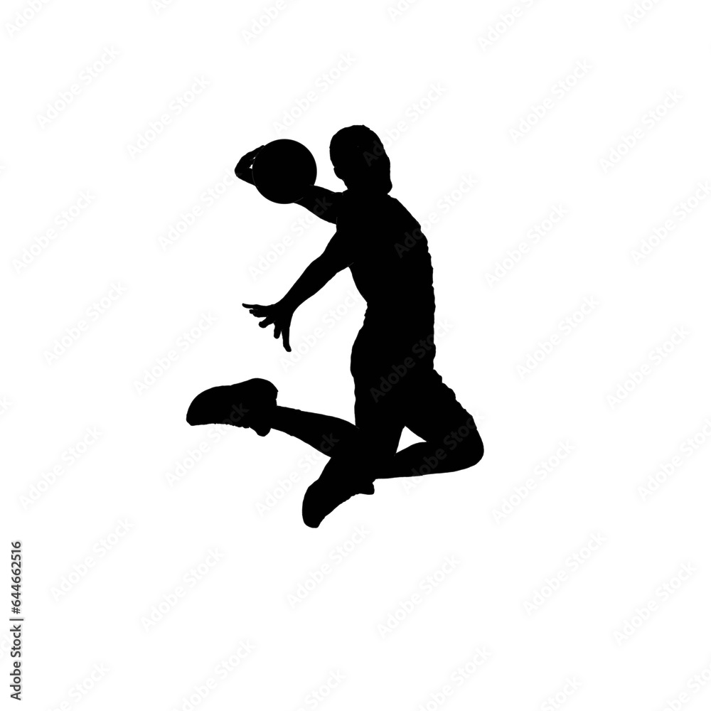 Basketball athlette in action. Basketball athlette silhouette. Black and white basketball athlette illustration.	