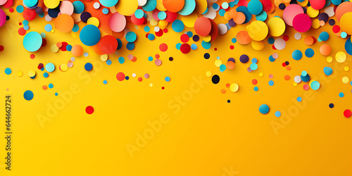 Yellow colorful background with confetti of various colors
